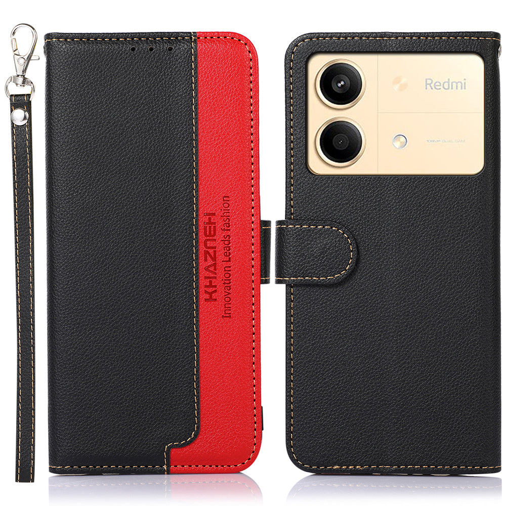 KHAZNEH For Xiaomi Redmi Note 13R Pro 5G Leather Case RFID Blocking Phone Wallet Cover - Black
