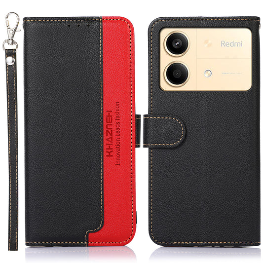 KHAZNEH For Xiaomi Redmi Note 13R Pro 5G Leather Case RFID Blocking Phone Wallet Cover - Black