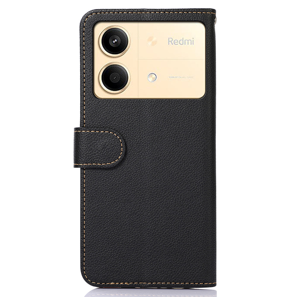 KHAZNEH For Xiaomi Redmi Note 13R Pro 5G Leather Case RFID Blocking Phone Wallet Cover - Black