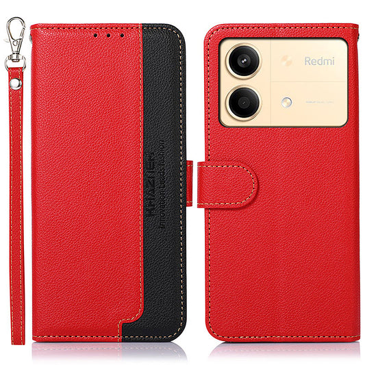 KHAZNEH For Xiaomi Redmi Note 13R Pro 5G Leather Case RFID Blocking Phone Wallet Cover - Red