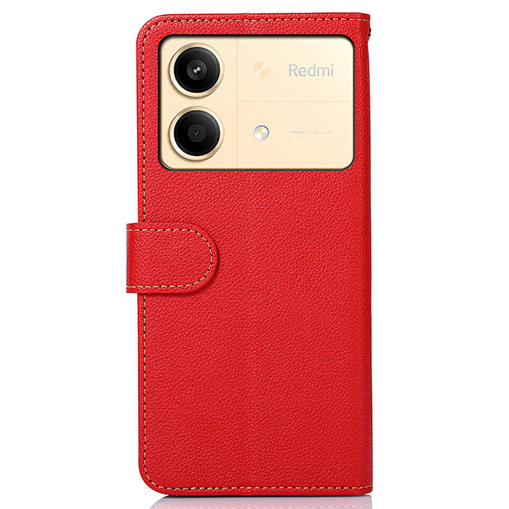 KHAZNEH For Xiaomi Redmi Note 13R Pro 5G Leather Case RFID Blocking Phone Wallet Cover - Red