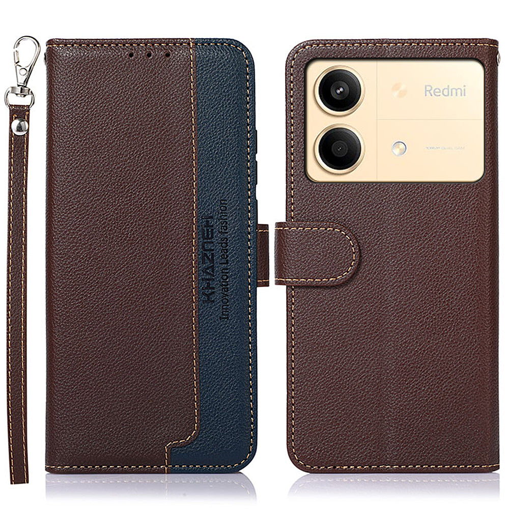 KHAZNEH For Xiaomi Redmi Note 13R Pro 5G Leather Case RFID Blocking Phone Wallet Cover - Brown