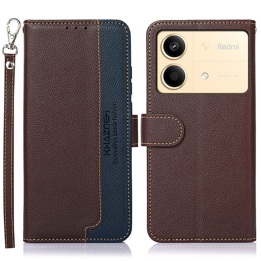 KHAZNEH For Xiaomi Redmi Note 13R Pro 5G Leather Case RFID Blocking Phone Wallet Cover - Brown