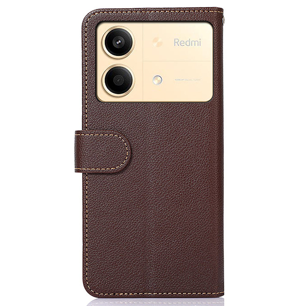 KHAZNEH For Xiaomi Redmi Note 13R Pro 5G Leather Case RFID Blocking Phone Wallet Cover - Brown
