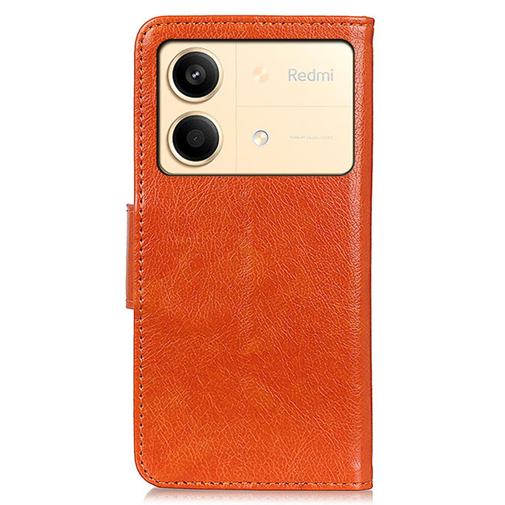 For Xiaomi Redmi Note 13R Pro 5G Wallet Cover Split Leather Case Nappa Texture - Orange