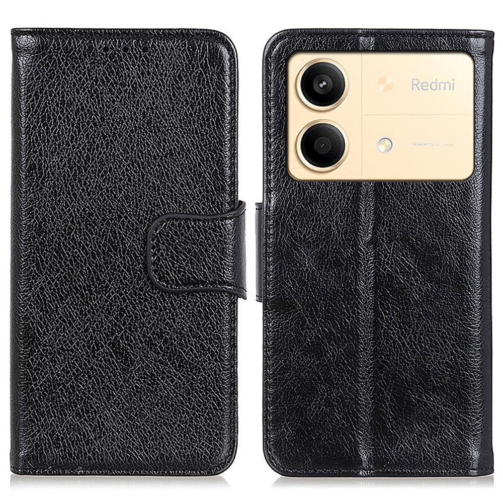 For Xiaomi Redmi Note 13R Pro 5G Wallet Cover Split Leather Case Nappa Texture - Black