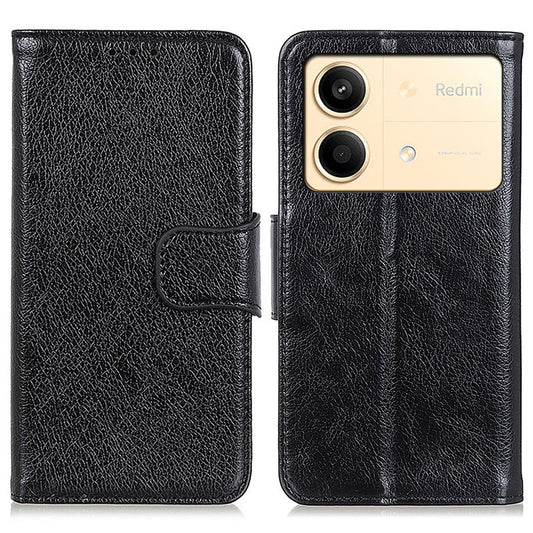 For Xiaomi Redmi Note 13R Pro 5G Wallet Cover Split Leather Case Nappa Texture - Black