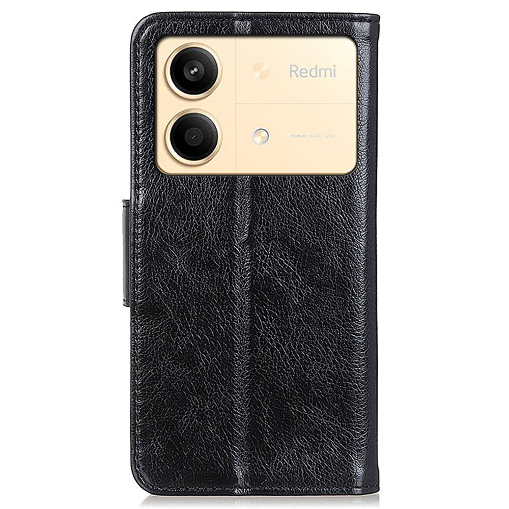For Xiaomi Redmi Note 13R Pro 5G Wallet Cover Split Leather Case Nappa Texture - Black