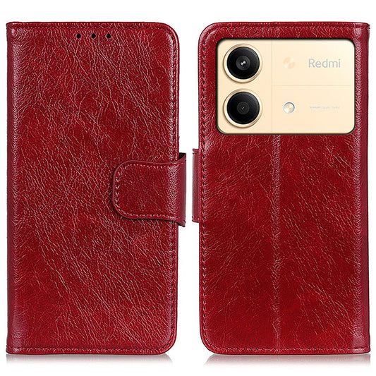 For Xiaomi Redmi Note 13R Pro 5G Wallet Cover Split Leather Case Nappa Texture - Red