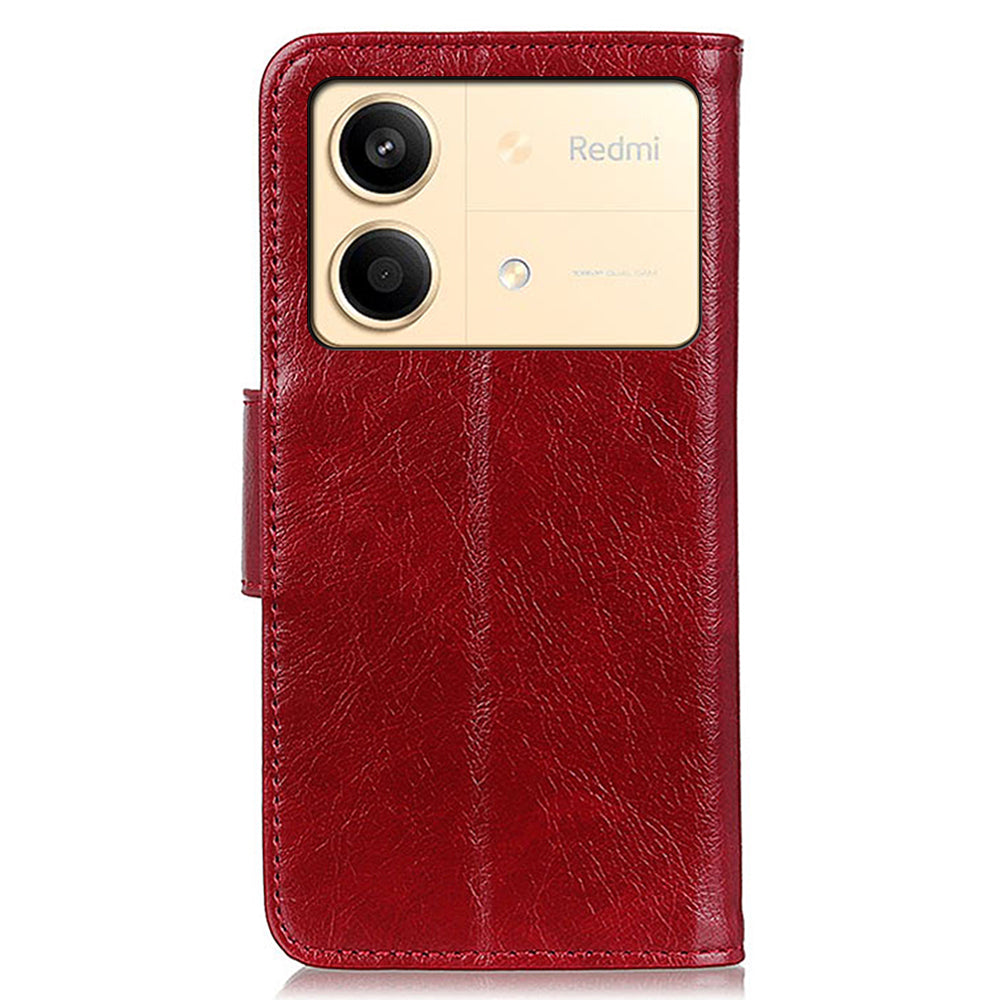 For Xiaomi Redmi Note 13R Pro 5G Wallet Cover Split Leather Case Nappa Texture - Red