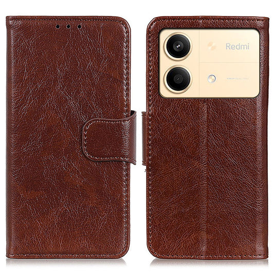 For Xiaomi Redmi Note 13R Pro 5G Wallet Cover Split Leather Case Nappa Texture - Brown