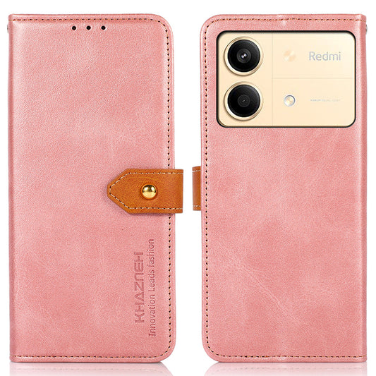 KHAZNEH For Xiaomi Redmi Note 13R Pro 5G Leather Case Wallet Cover Cowhide Texture - Rose Gold