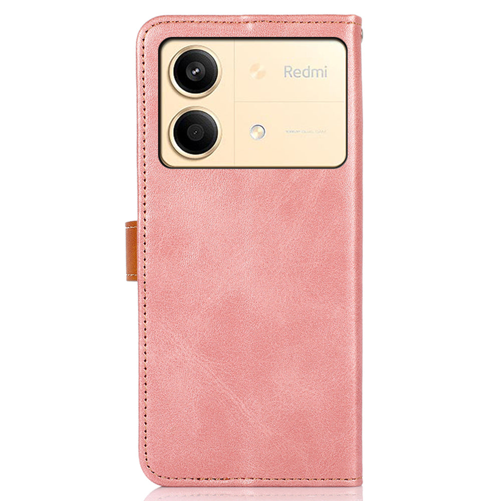 KHAZNEH For Xiaomi Redmi Note 13R Pro 5G Leather Case Wallet Cover Cowhide Texture - Rose Gold