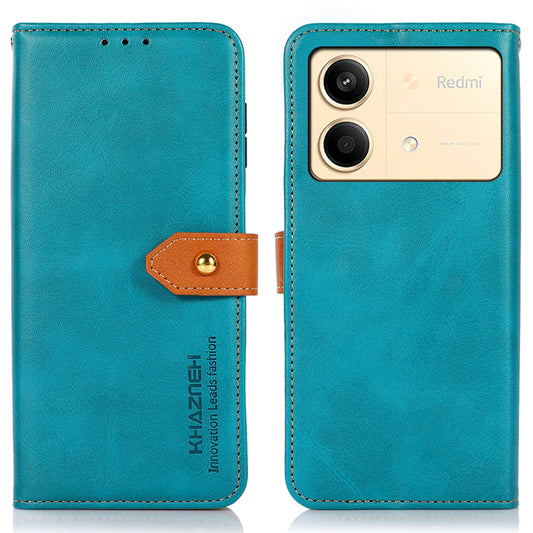 KHAZNEH For Xiaomi Redmi Note 13R Pro 5G Leather Case Wallet Cover Cowhide Texture - Blue