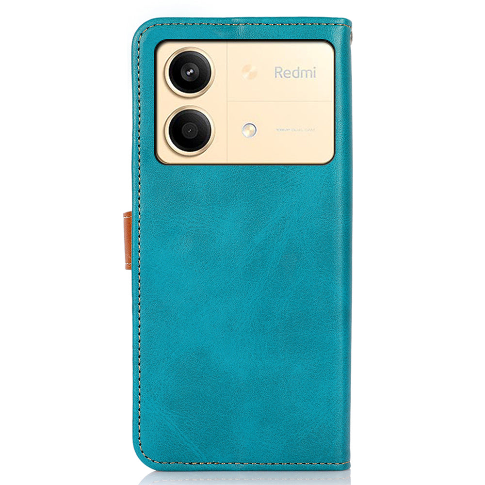KHAZNEH For Xiaomi Redmi Note 13R Pro 5G Leather Case Wallet Cover Cowhide Texture - Blue