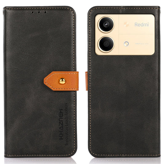 KHAZNEH For Xiaomi Redmi Note 13R Pro 5G Leather Case Wallet Cover Cowhide Texture - Black