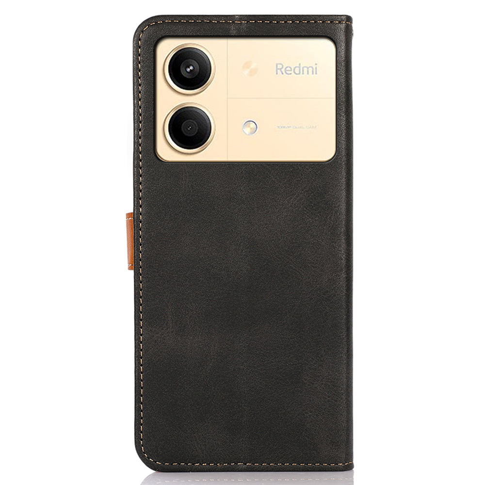 KHAZNEH For Xiaomi Redmi Note 13R Pro 5G Leather Case Wallet Cover Cowhide Texture - Black