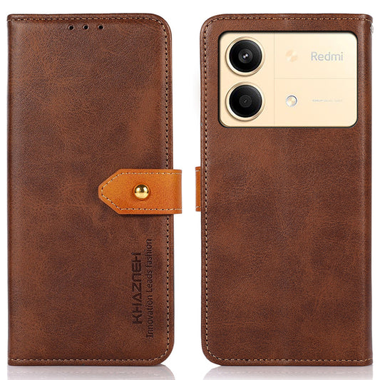 KHAZNEH For Xiaomi Redmi Note 13R Pro 5G Leather Case Wallet Cover Cowhide Texture - Brown