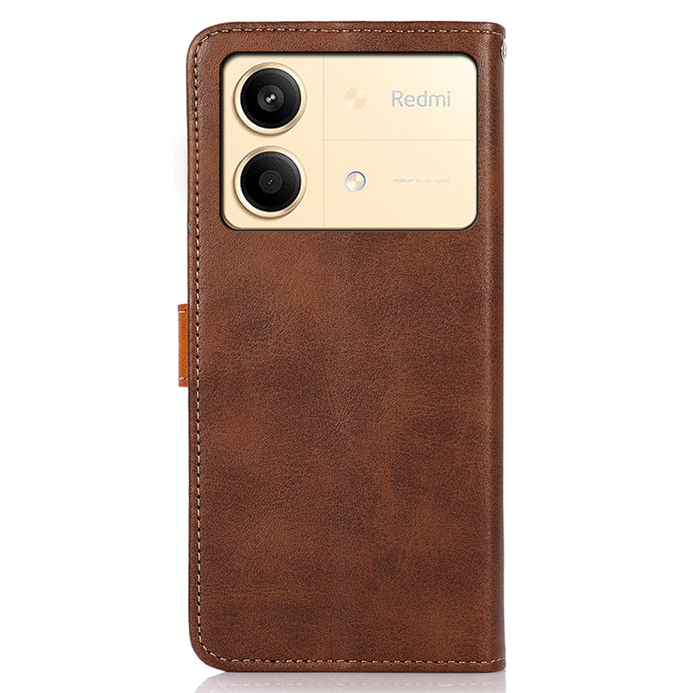 KHAZNEH For Xiaomi Redmi Note 13R Pro 5G Leather Case Wallet Cover Cowhide Texture - Brown
