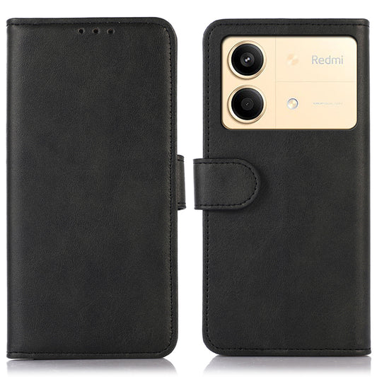 For Xiaomi Redmi Note 13R Pro 5G Leather Case Cowhide Texture Phone Wallet Cover - Black