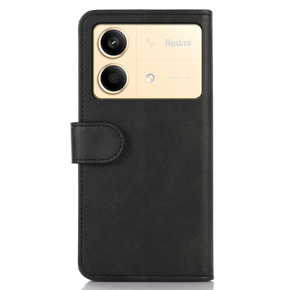 For Xiaomi Redmi Note 13R Pro 5G Leather Case Cowhide Texture Phone Wallet Cover - Black