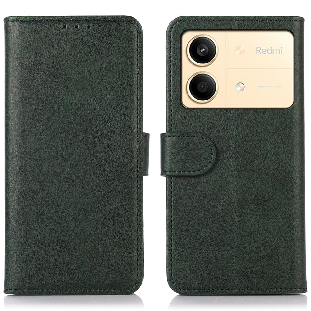 For Xiaomi Redmi Note 13R Pro 5G Leather Case Cowhide Texture Phone Wallet Cover - Green