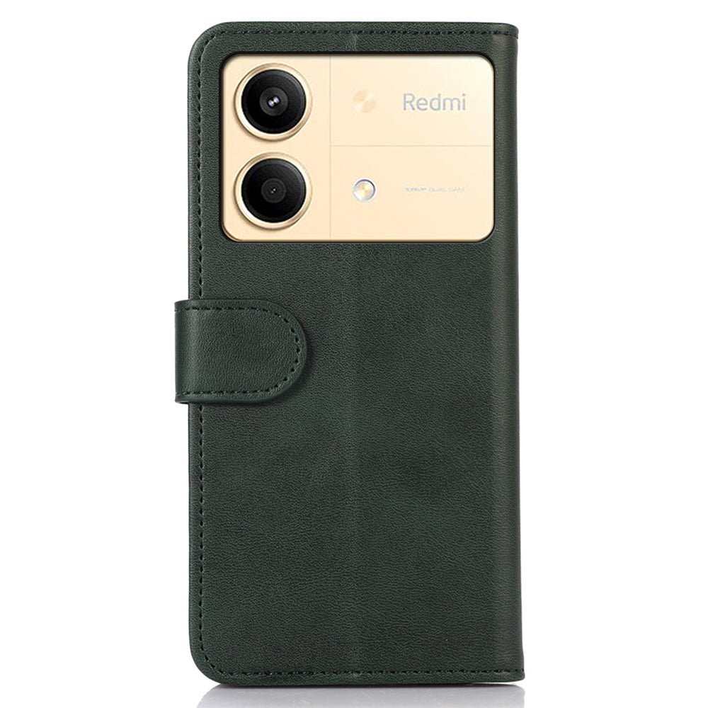 For Xiaomi Redmi Note 13R Pro 5G Leather Case Cowhide Texture Phone Wallet Cover - Green