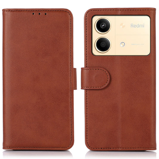 For Xiaomi Redmi Note 13R Pro 5G Leather Case Cowhide Texture Phone Wallet Cover - Brown