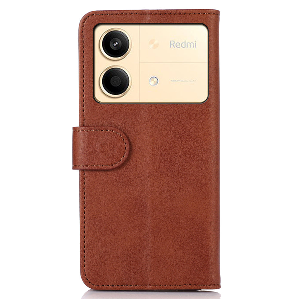 For Xiaomi Redmi Note 13R Pro 5G Leather Case Cowhide Texture Phone Wallet Cover - Brown