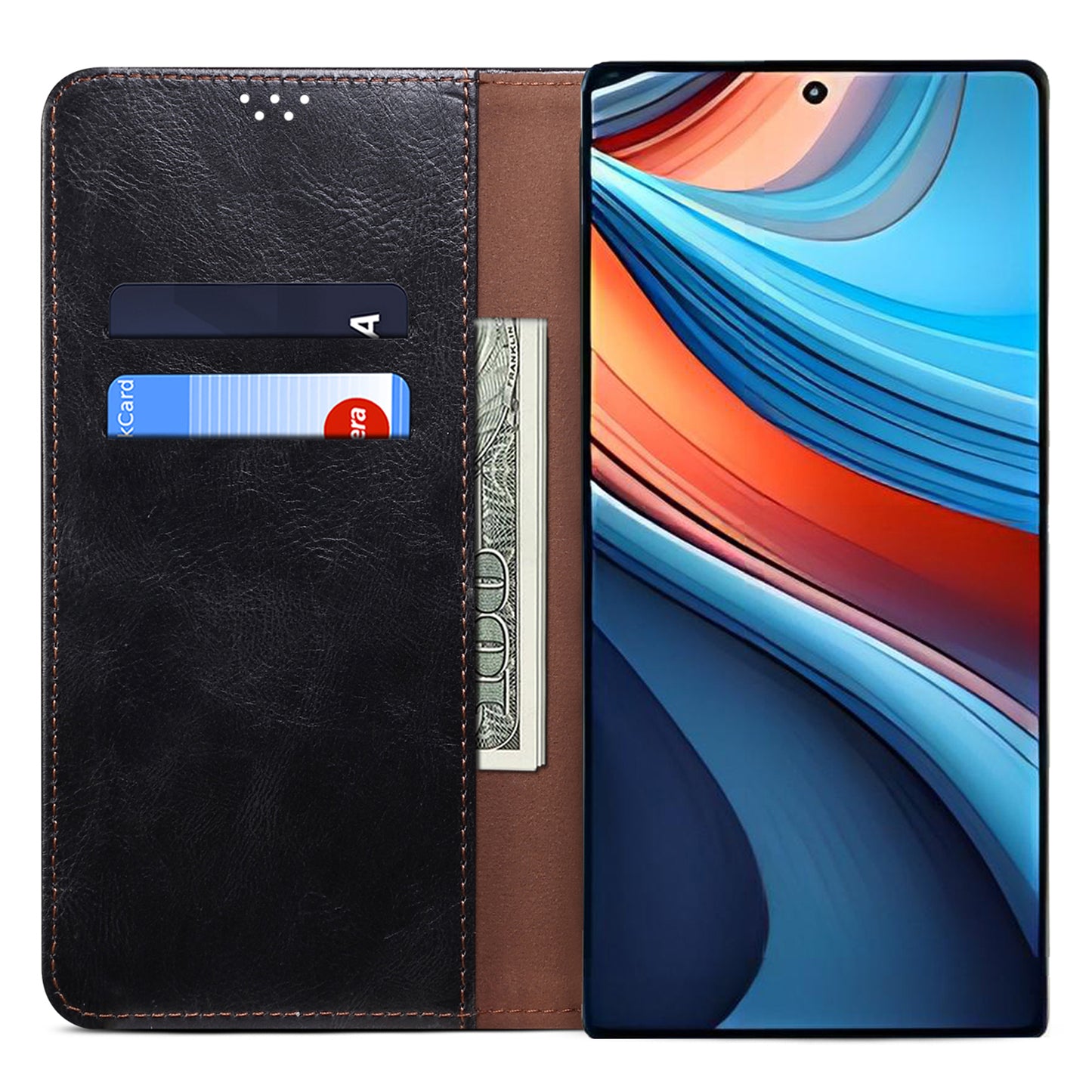 For Xiaomi Redmi Note 13R Pro 5G PU Leather Wallet Phone Case Magnetic Protect Cover - Black