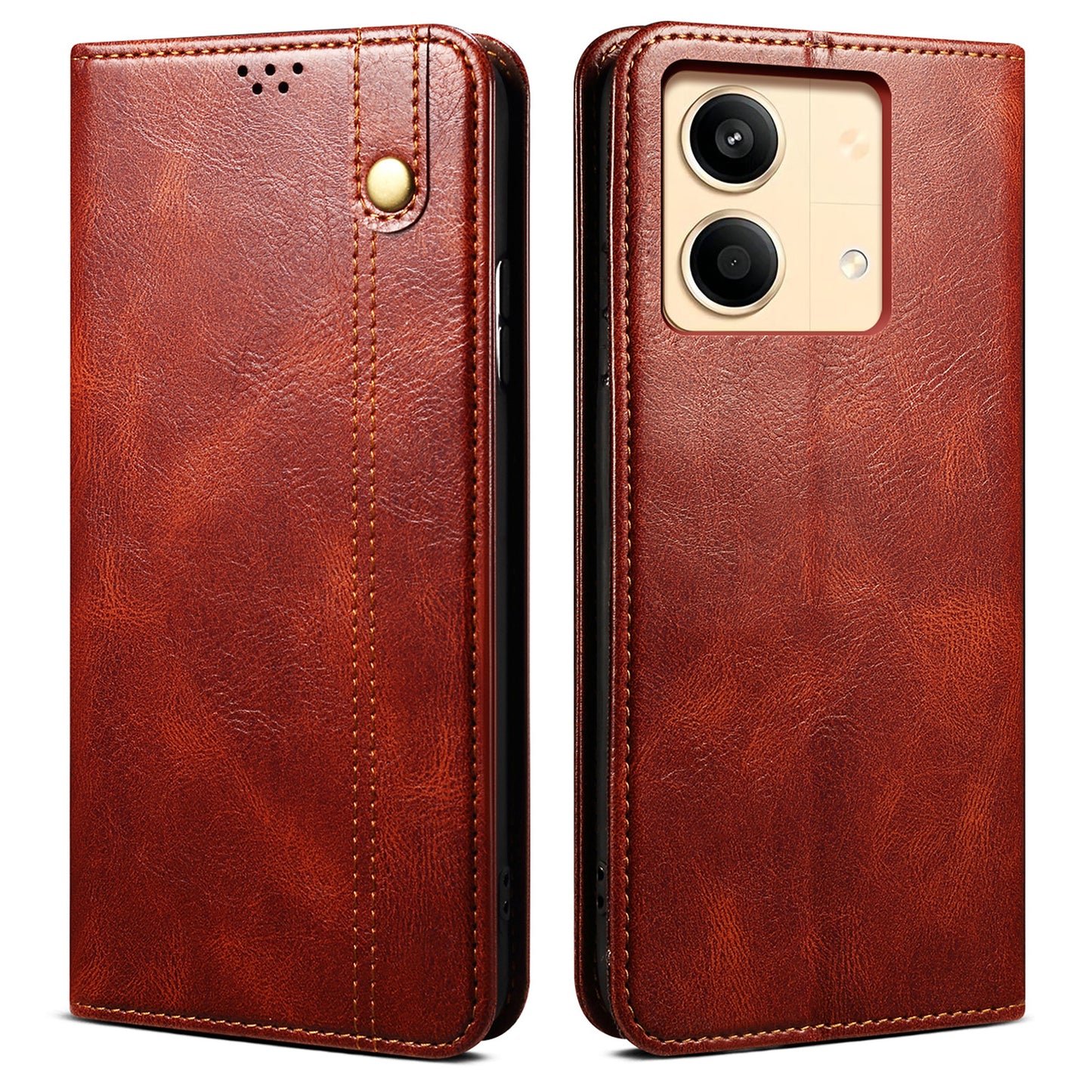 For Xiaomi Redmi Note 13R Pro 5G PU Leather Wallet Phone Case Magnetic Protect Cover - Brown