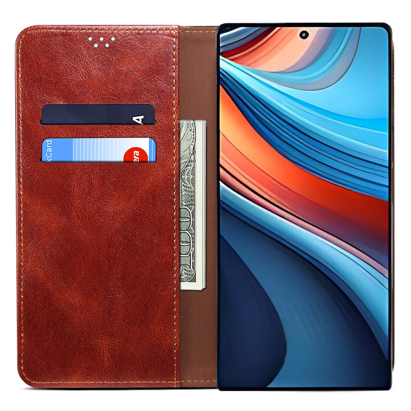 For Xiaomi Redmi Note 13R Pro 5G PU Leather Wallet Phone Case Magnetic Protect Cover - Brown