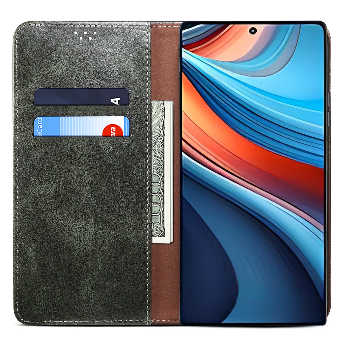 For Xiaomi Redmi Note 13R Pro 5G PU Leather Wallet Phone Case Magnetic Protect Cover - Green