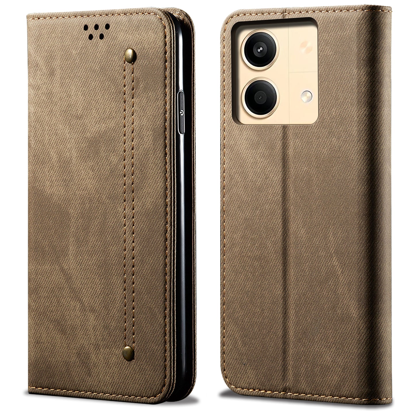 For Xiaomi Redmi Note 13R Pro 5G Phone Case PU Leather Flip Cover with Wallet Card Holder - Khaki