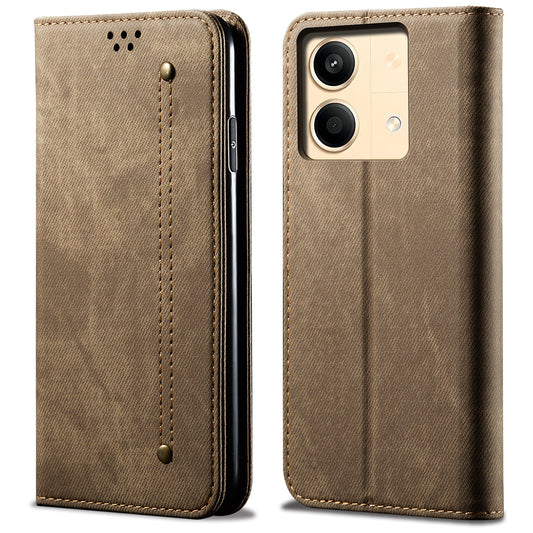 For Xiaomi Redmi Note 13R Pro 5G Phone Case PU Leather Flip Cover with Wallet Card Holder - Khaki