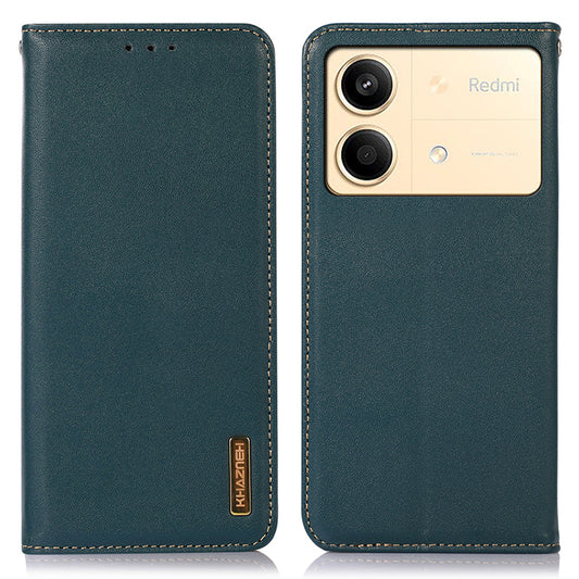 KHAZNEH For Xiaomi Redmi Note 13R Pro 5G Phone Case Genuine Cow Leather RFID Blocking - Green
