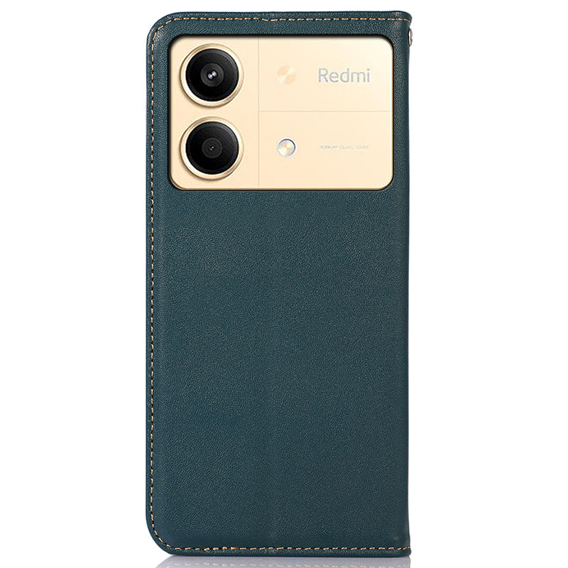 KHAZNEH For Xiaomi Redmi Note 13R Pro 5G Phone Case Genuine Cow Leather RFID Blocking - Green