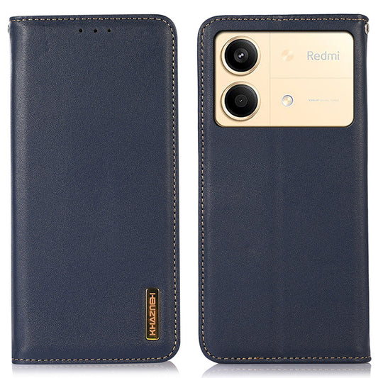 KHAZNEH For Xiaomi Redmi Note 13R Pro 5G Phone Case Genuine Cow Leather RFID Blocking - Blue