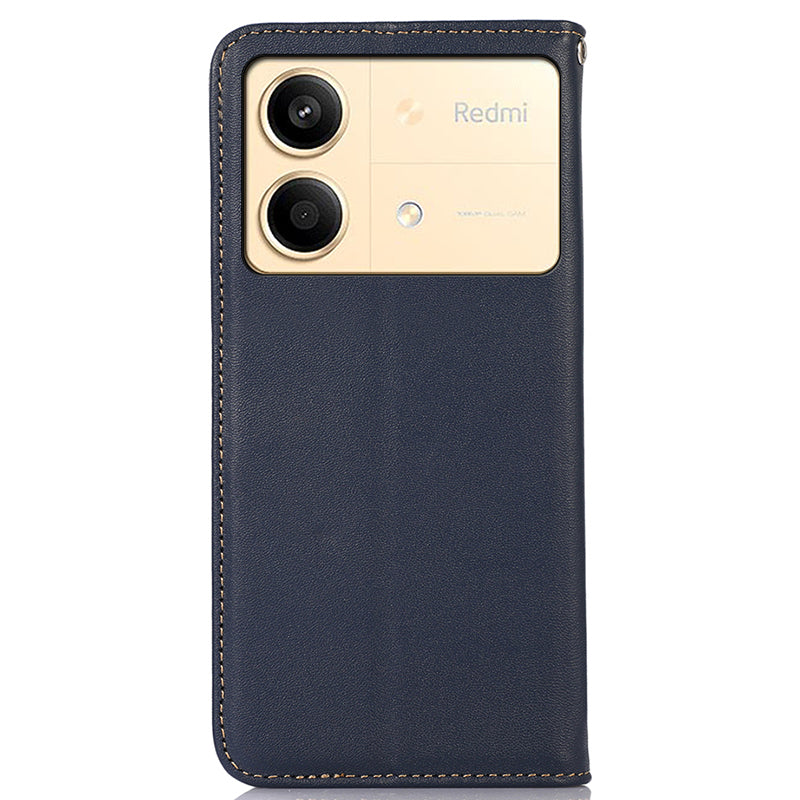 KHAZNEH For Xiaomi Redmi Note 13R Pro 5G Phone Case Genuine Cow Leather RFID Blocking - Blue