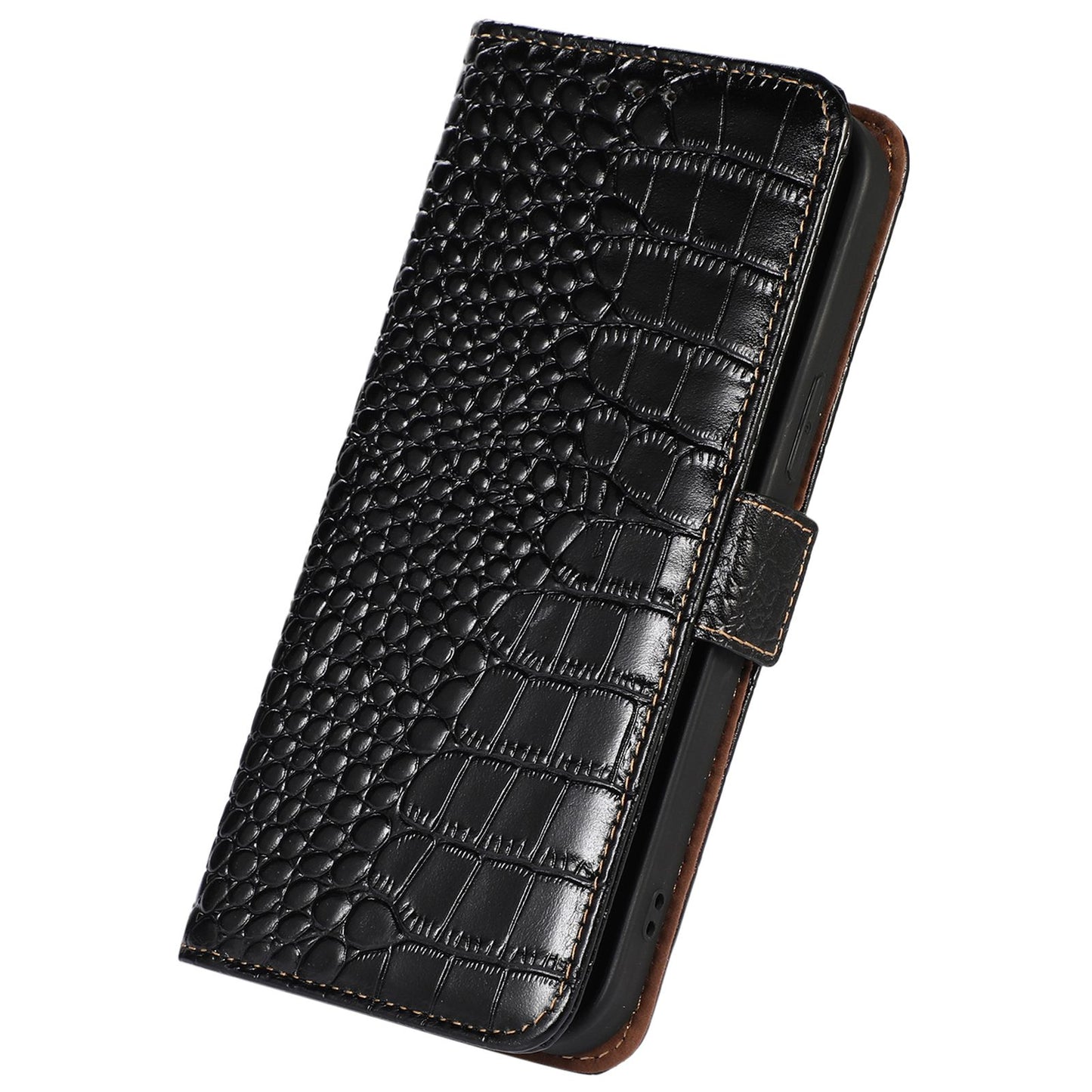 For Xiaomi Redmi Note 13R Pro 5G Phone Case Genuine Cow Leather Cover with Wallet Stand - Black