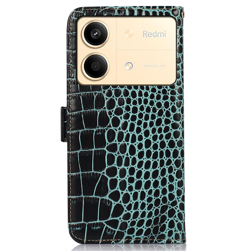 For Xiaomi Redmi Note 13R Pro 5G Phone Case Genuine Cow Leather Cover with Wallet Stand - Green