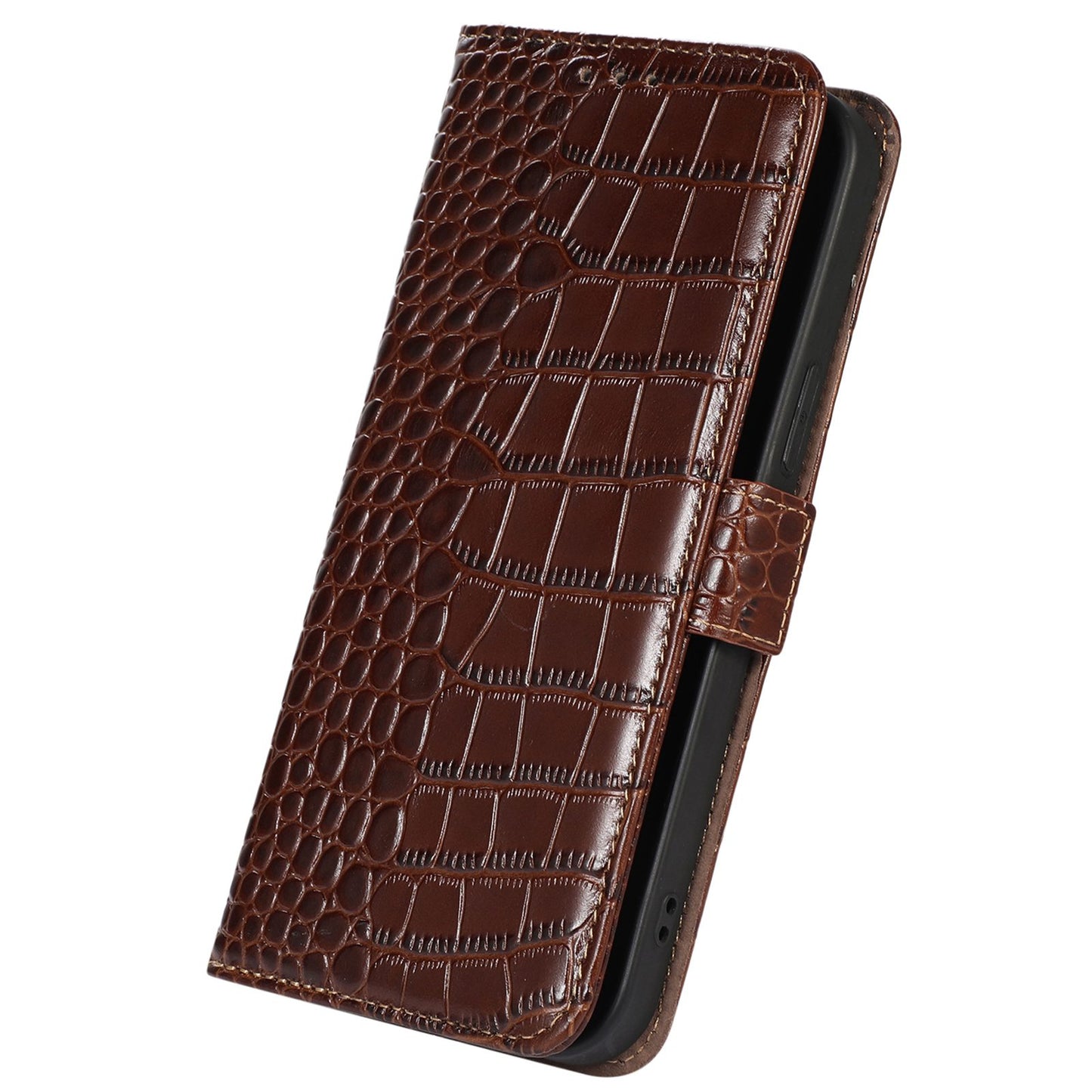 For Xiaomi Redmi Note 13R Pro 5G Phone Case Genuine Cow Leather Cover with Wallet Stand - Brown