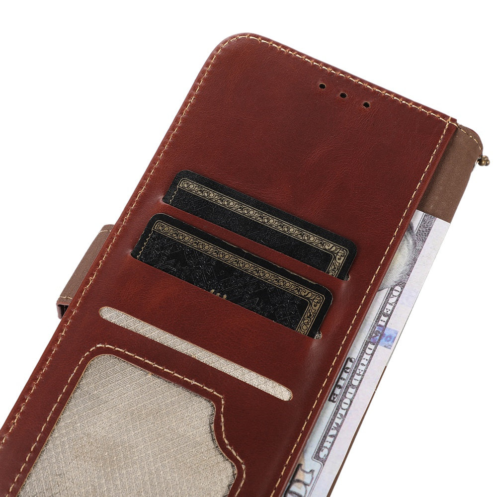 For Xiaomi Redmi Note 13R Pro 5G Genuine Cow Leather Case RFID Blocking Wallet Cover - Brown