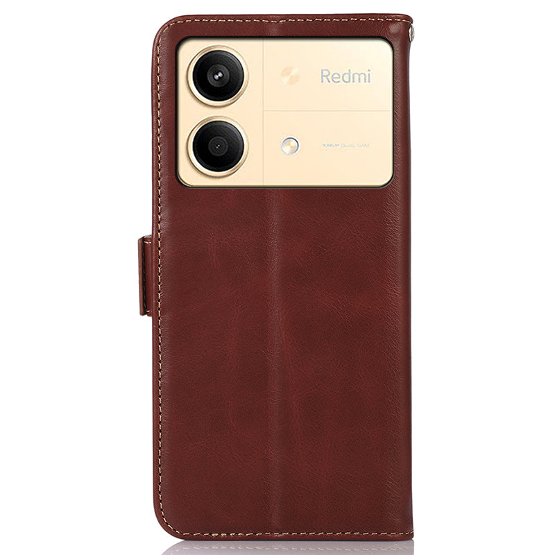 For Xiaomi Redmi Note 13R Pro 5G Genuine Cow Leather Case RFID Blocking Wallet Cover - Brown