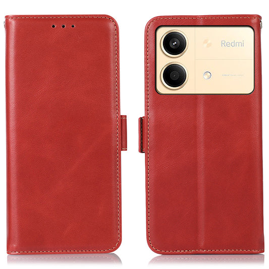 For Xiaomi Redmi Note 13R Pro 5G Genuine Cow Leather Case RFID Blocking Wallet Cover - Red