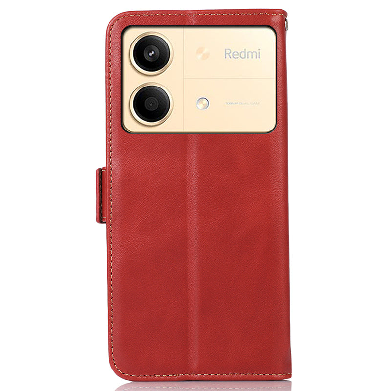 For Xiaomi Redmi Note 13R Pro 5G Genuine Cow Leather Case RFID Blocking Wallet Cover - Red
