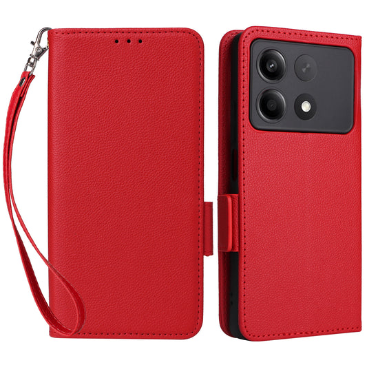 For Xiaomi Redmi Note 13R Pro 5G Phone Case PU Leather Card Slots Magnetic Closure Cover Full Protection - Red