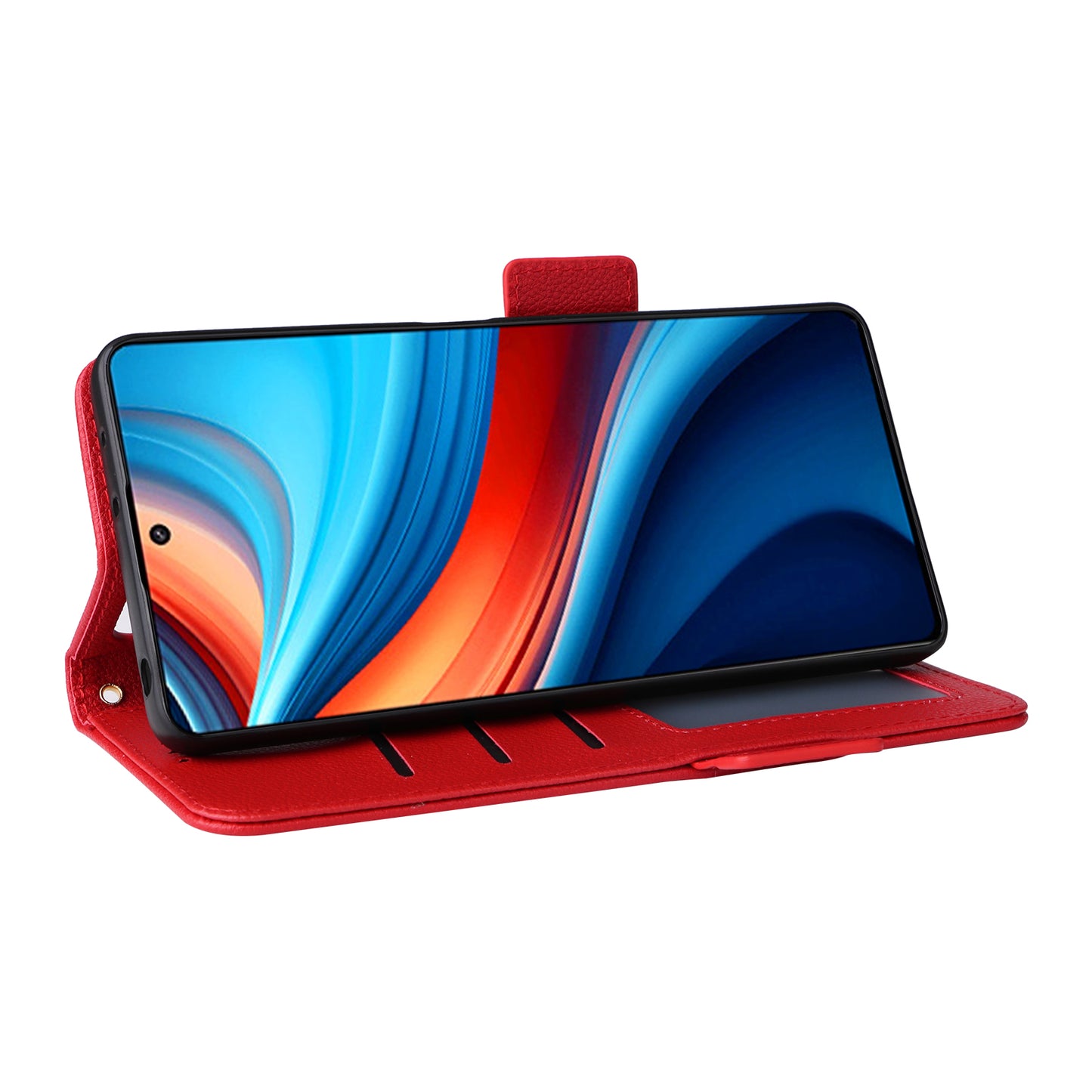 For Xiaomi Redmi Note 13R Pro 5G Phone Case PU Leather Card Slots Magnetic Closure Cover Full Protection - Red