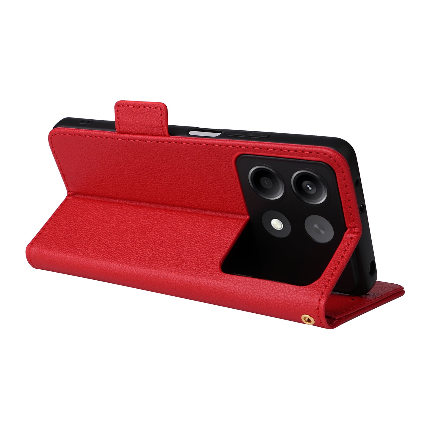For Xiaomi Redmi Note 13R Pro 5G Phone Case PU Leather Card Slots Magnetic Closure Cover Full Protection - Red