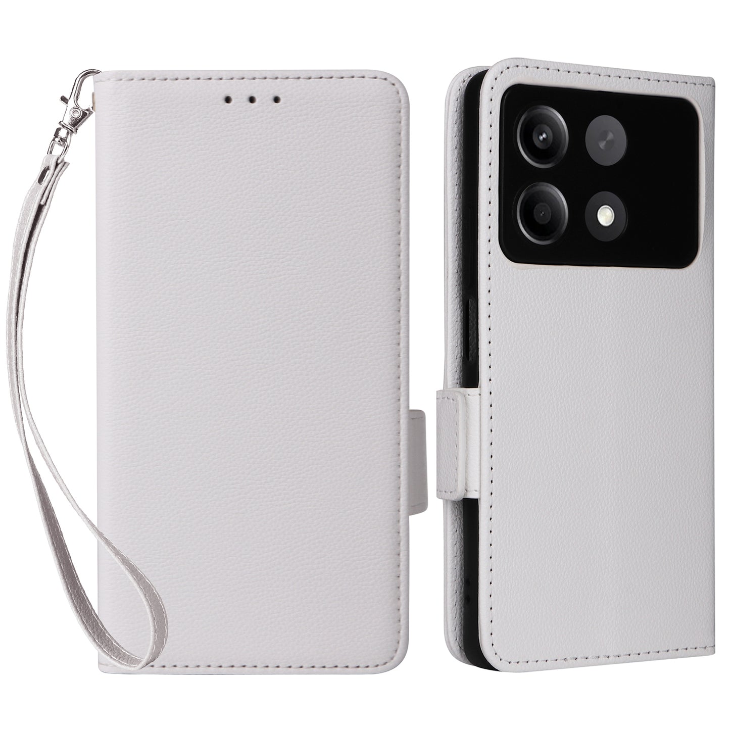 For Xiaomi Redmi Note 13R Pro 5G Phone Case PU Leather Card Slots Magnetic Closure Cover Full Protection - White